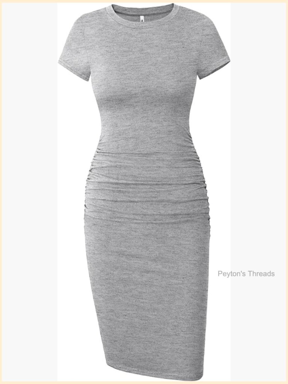 Short Sleeve Ruched Midi Bodycon T Shirt Dress for Women Club Night